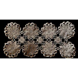 Beige Crochet Doily 14.5" x 8" Cotton Handmade French Country Cottage Core Chic